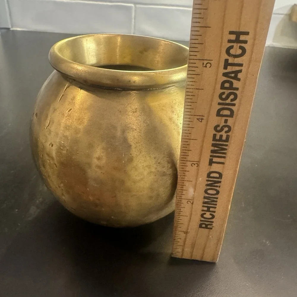 Hammered Brass Sphere Vase Pot 5‎ Inch MCM Mid Century Modern